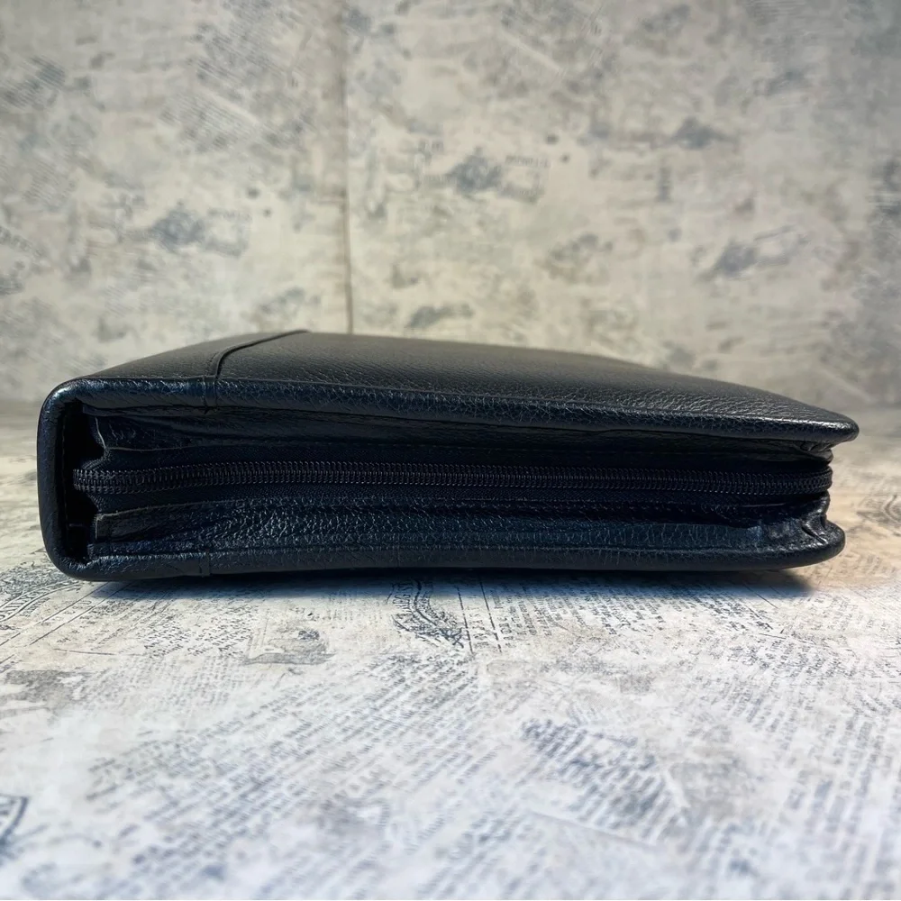 Vintage Franklin Quest Full Grain Leather Zip Planner Binder Made in USA Black